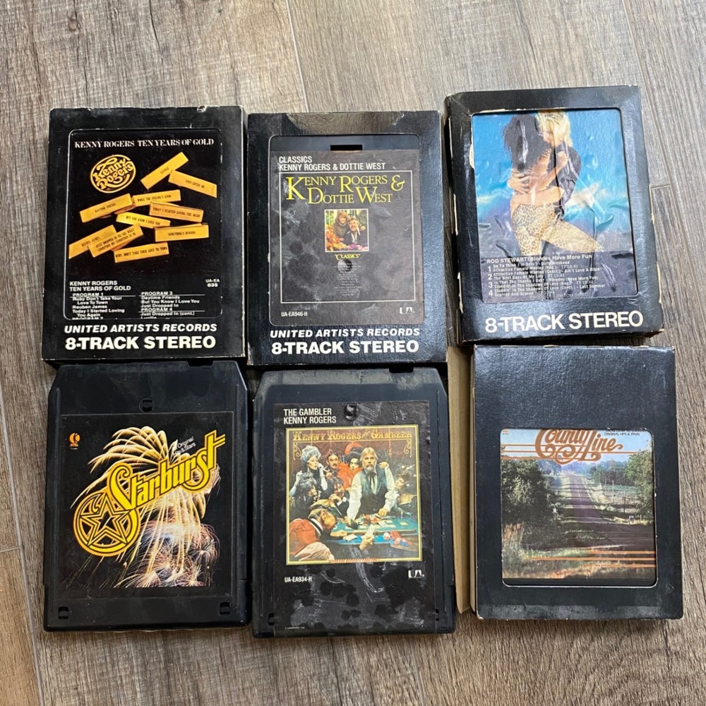 Vintage 8-Track Tape Lot Kenny Rogers Rod Stewart K-Tel Country 6pc lot Untested
